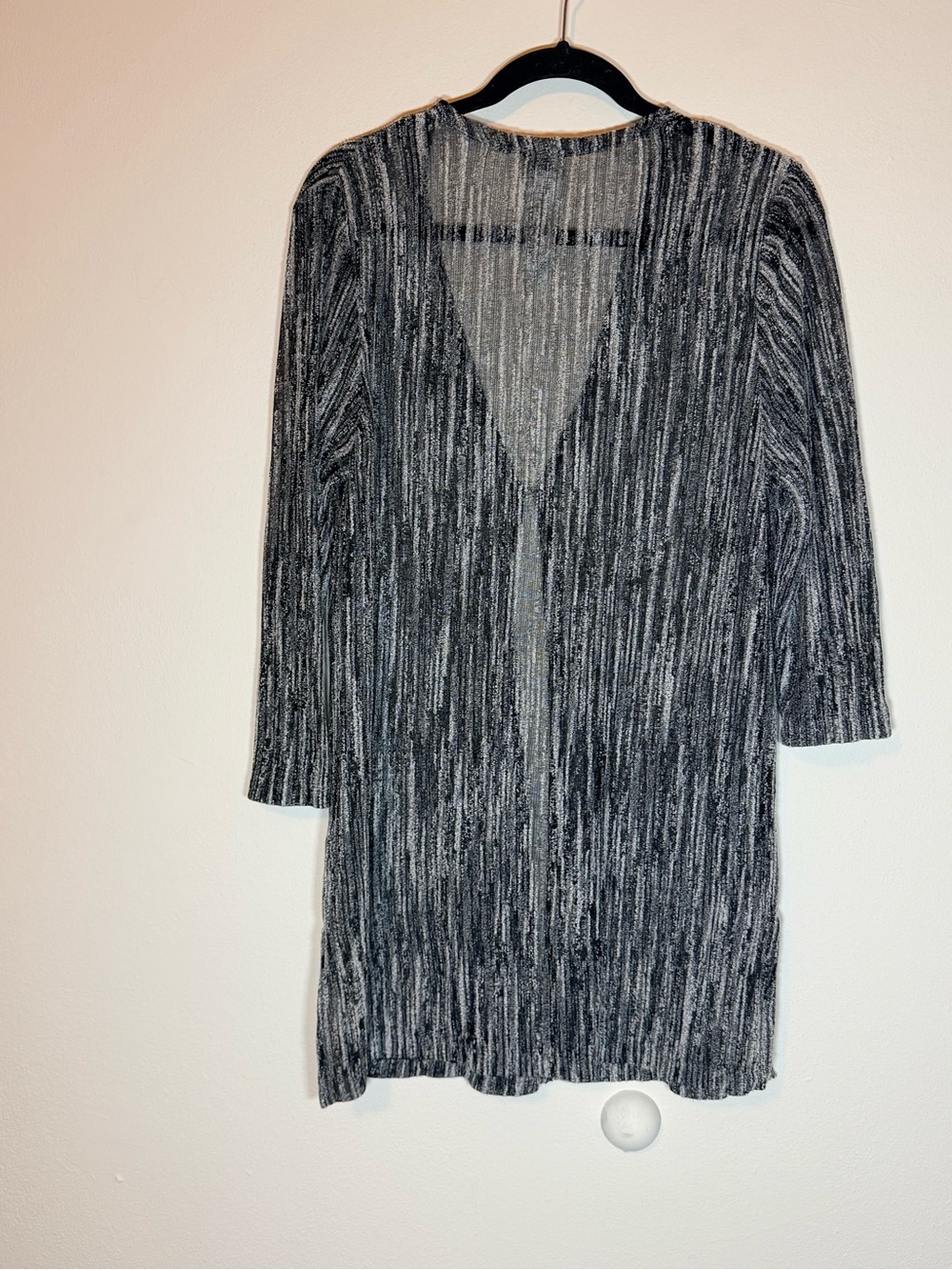 Chicos Black & Gray Marled Open Front Ribbed Cardigan - Picture 6 of 6